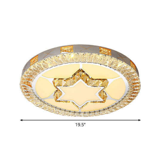 LED Crystal Ceiling Light Flush-Mount Fixture - Modern Chrome with Clear Inlaid Diamond/Flower/Star - Bedroom Lighting