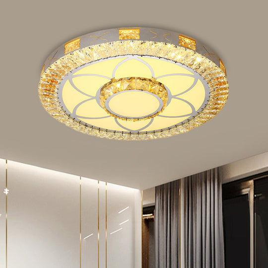 LED Crystal Ceiling Light Flush-Mount Fixture - Modern Chrome with Clear Inlaid Diamond/Flower/Star - Bedroom Lighting