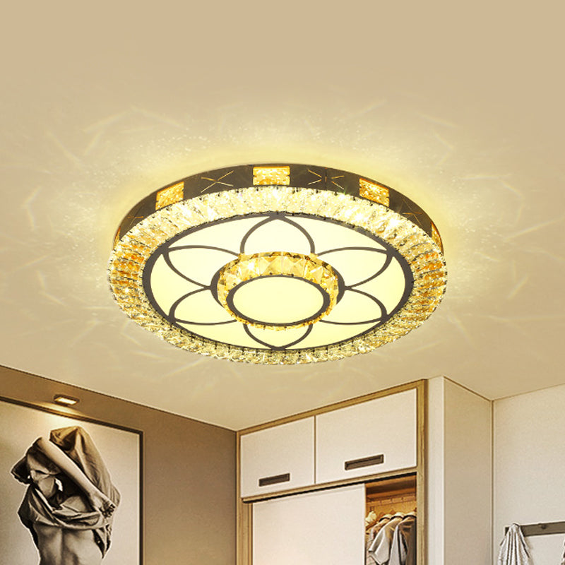 LED Crystal Ceiling Light Flush-Mount Fixture - Modern Chrome with Clear Inlaid Diamond/Flower/Star - Bedroom Lighting
