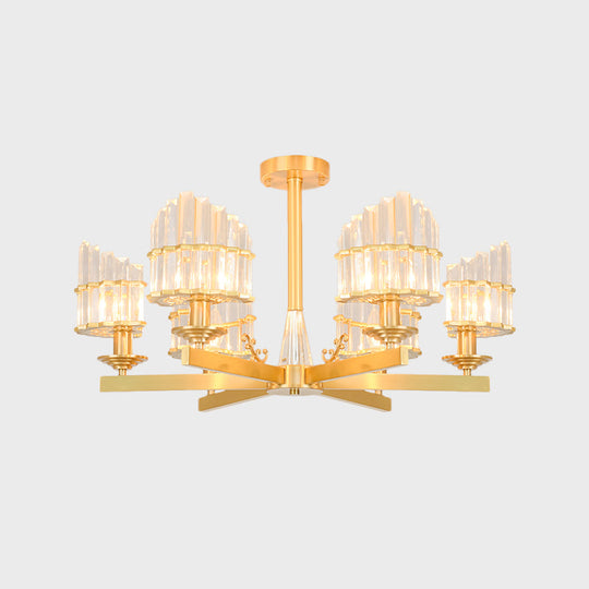 Postmodern Crystal Curved Flush Chandelier 3/6-Head Gold Ceiling Light for Dining Room