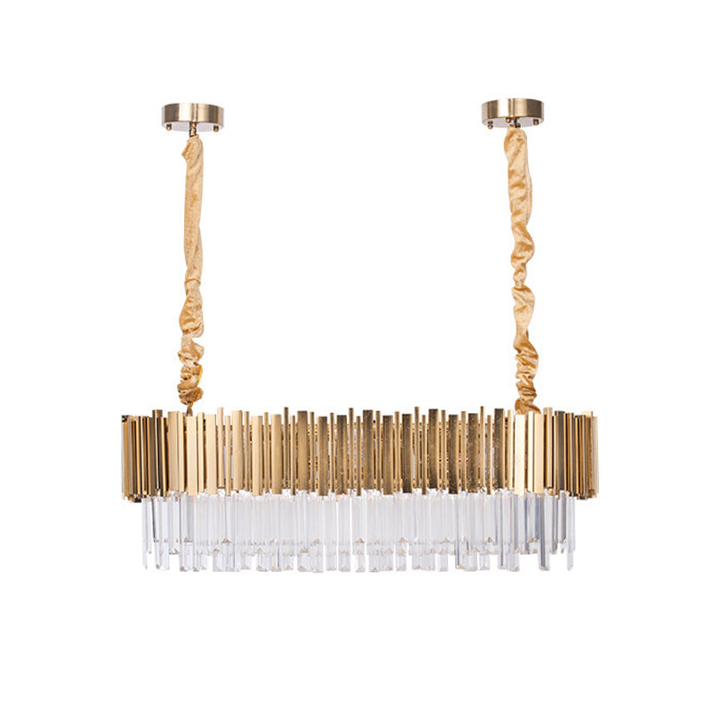 Modern Oblong Island Pendant Lamp With Crystal Rods In Gold - 6/8 Light 23.5/31.5 Wide