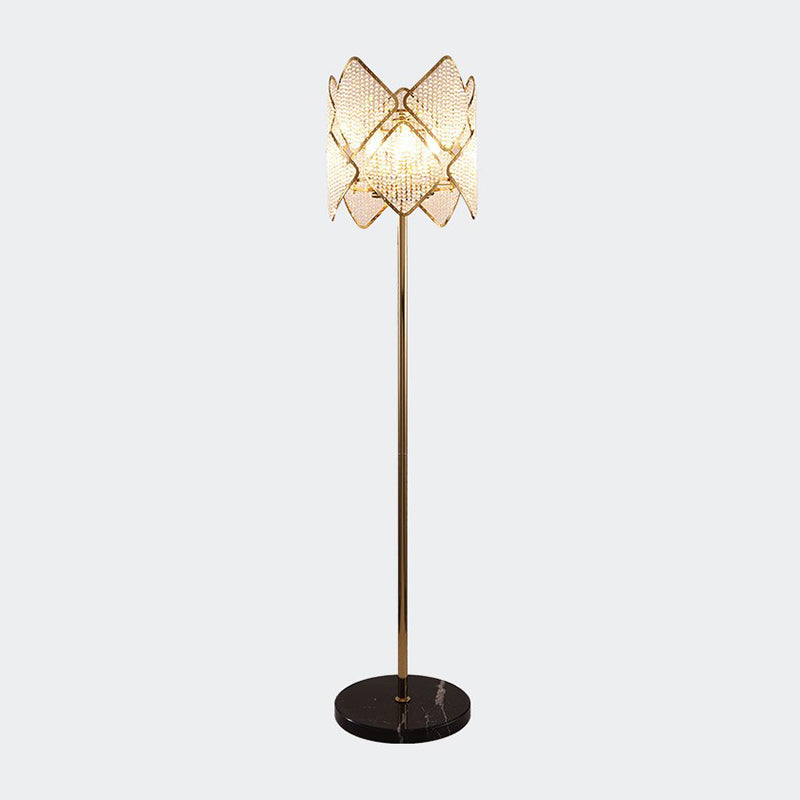 Modern Round Parlor Floor Lamp With Clear Crystal Strand 1 Head Gold/Chrome Light & Rhombus Design