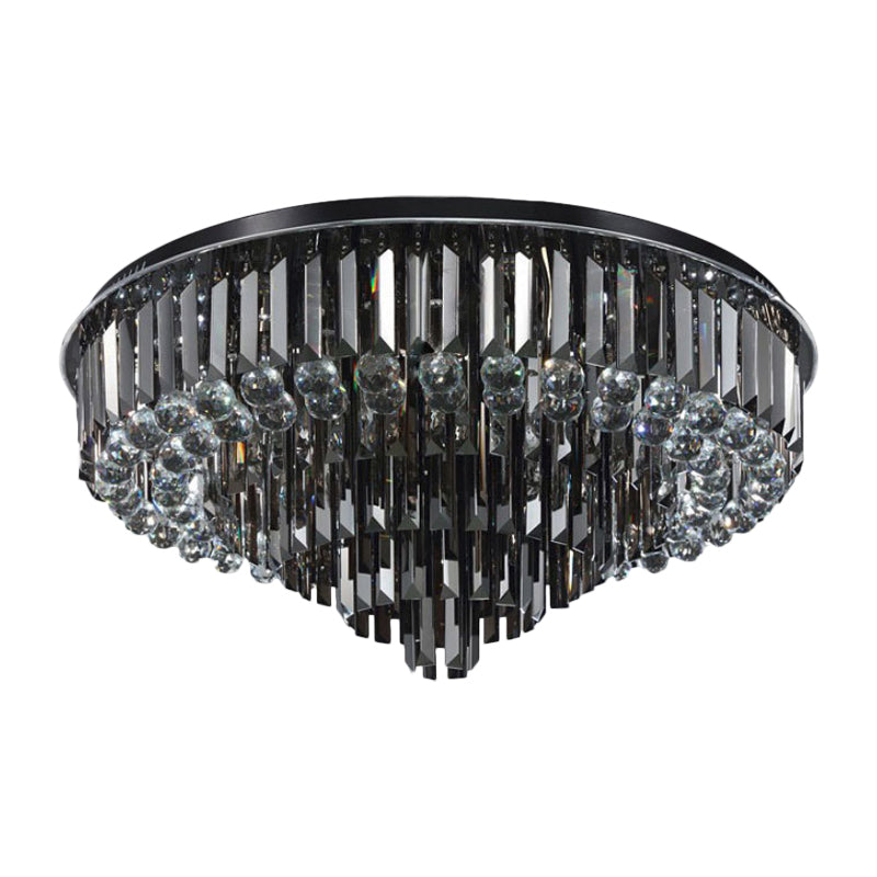 Modern LED Flushmount with Crystal Prisms Shade, Stainless-Steel Tapered Ceiling Lighting - 23.5"/31.5" Wide, Warm/White Light