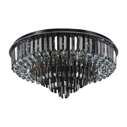 Modern LED Flushmount with Crystal Prisms Shade, Stainless-Steel Tapered Ceiling Lighting - 23.5"/31.5" Wide, Warm/White Light