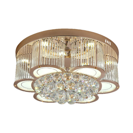 Contemporary Gold Floral LED Ceiling Flush Light with Clear Crystal Fluting