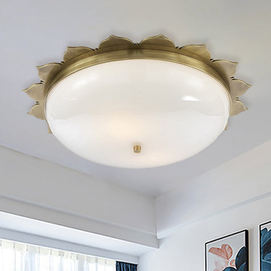 Colonial Gold Opal Glass Ceiling Light with Bowl Shape - 3 Heads - Flush Mount for Bedroom