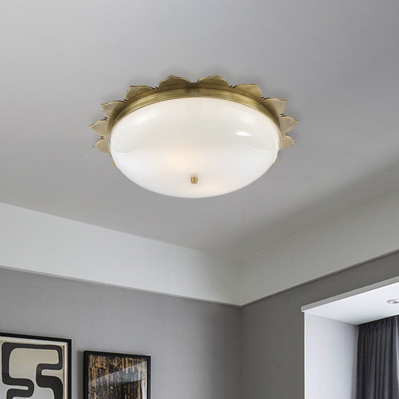 Colonial Gold Opal Glass Ceiling Light with Bowl Shape - 3 Heads - Flush Mount for Bedroom