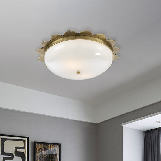 Colonial Gold Opal Glass Ceiling Light with Bowl Shape - 3 Heads - Flush Mount for Bedroom