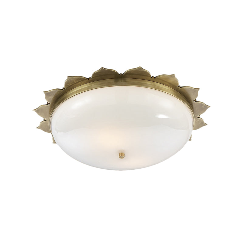 Colonial Gold Opal Glass Ceiling Light with Bowl Shape - 3 Heads - Flush Mount for Bedroom
