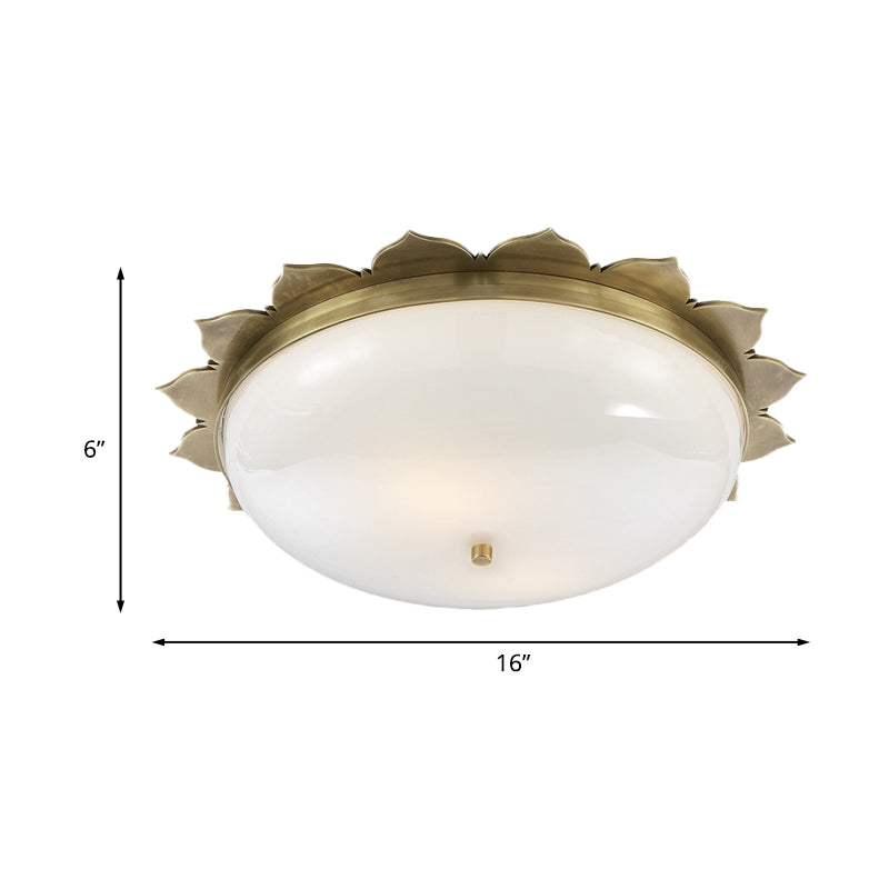 Colonial Gold Opal Glass Ceiling Light with Bowl Shape - 3 Heads - Flush Mount for Bedroom