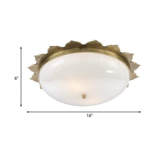 Colonial Gold Opal Glass Ceiling Light with Bowl Shape - 3 Heads - Flush Mount for Bedroom
