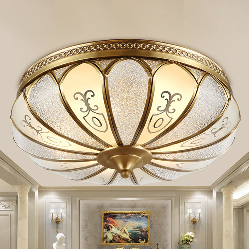 Lotus Frosted Glass Flush Mount Ceiling Light Fixture - Colonial Design, Gold Finish - 3/4/5 Heads - Ideal for Bedrooms