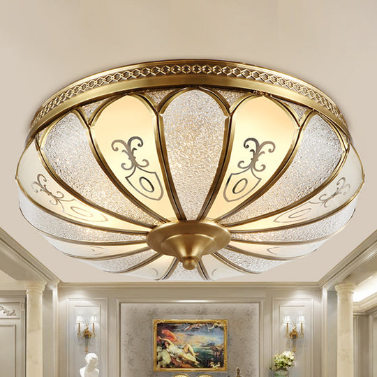 Lotus Frosted Glass Flush Mount Ceiling Light Fixture - Colonial Design, Gold Finish - 3/4/5 Heads - Ideal for Bedrooms