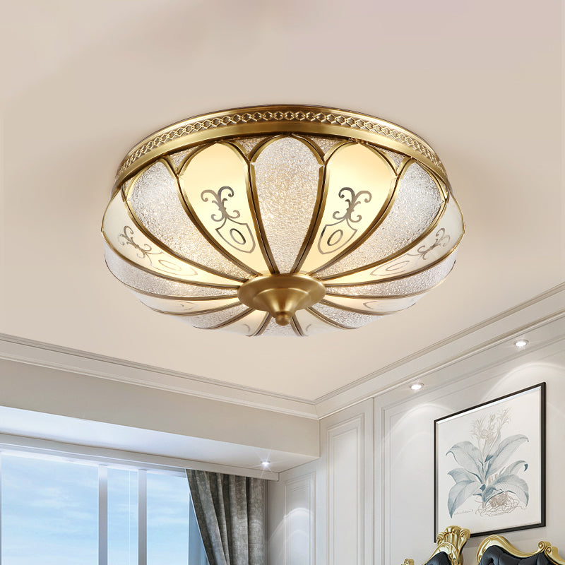 Lotus Frosted Glass Flush Mount Ceiling Light Fixture - Colonial Design, Gold Finish - 3/4/5 Heads - Ideal for Bedrooms