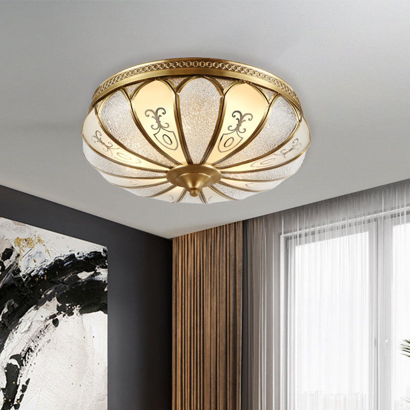 Lotus Frosted Glass Flush Mount Ceiling Light Fixture - Colonial Design, Gold Finish - 3/4/5 Heads - Ideal for Bedrooms