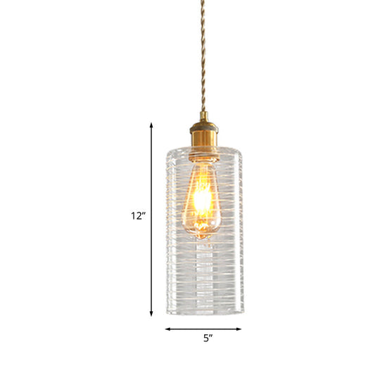 Gold Colonial Column Pendant - Clear Glass Hanging Ceiling Light