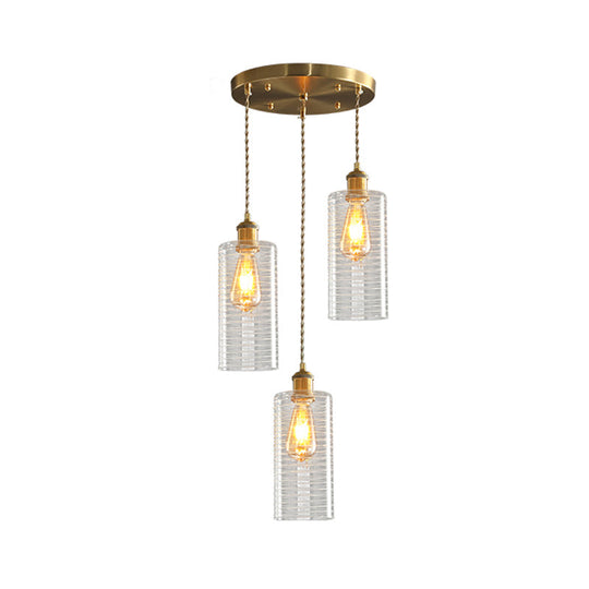 Colonialist 3-Bulb Clear Glass Pendant Lamp For Restaurants - Tube Multi-Light Fixture With