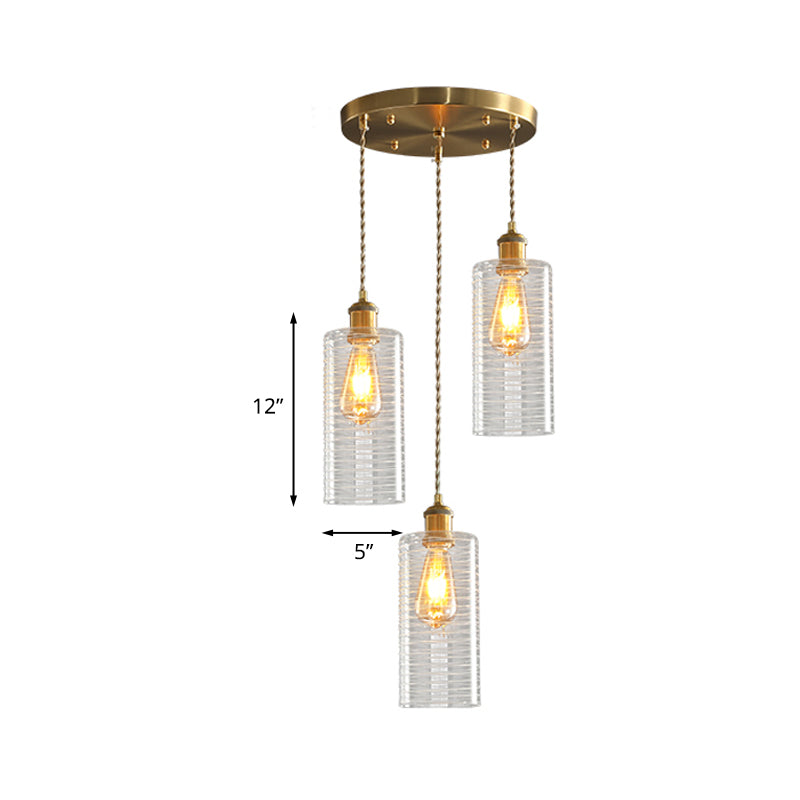 Colonialist 3-Bulb Clear Glass Pendant Lamp For Restaurants - Tube Multi-Light Fixture With