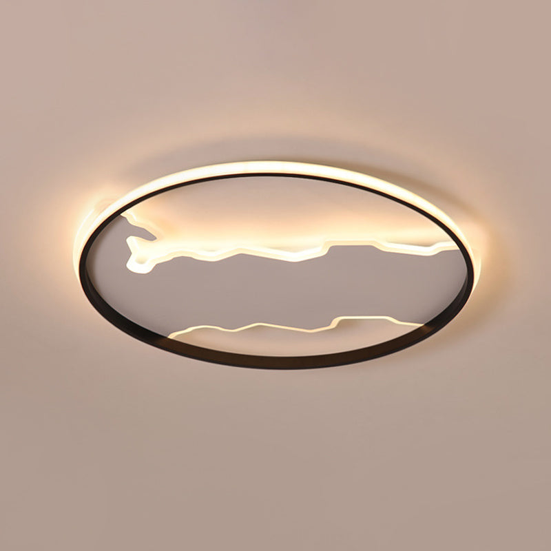 Nordic White Thin Loop LED Ceiling Light with Zigzag Panel, Warm/White - 16.5"/20.5" W