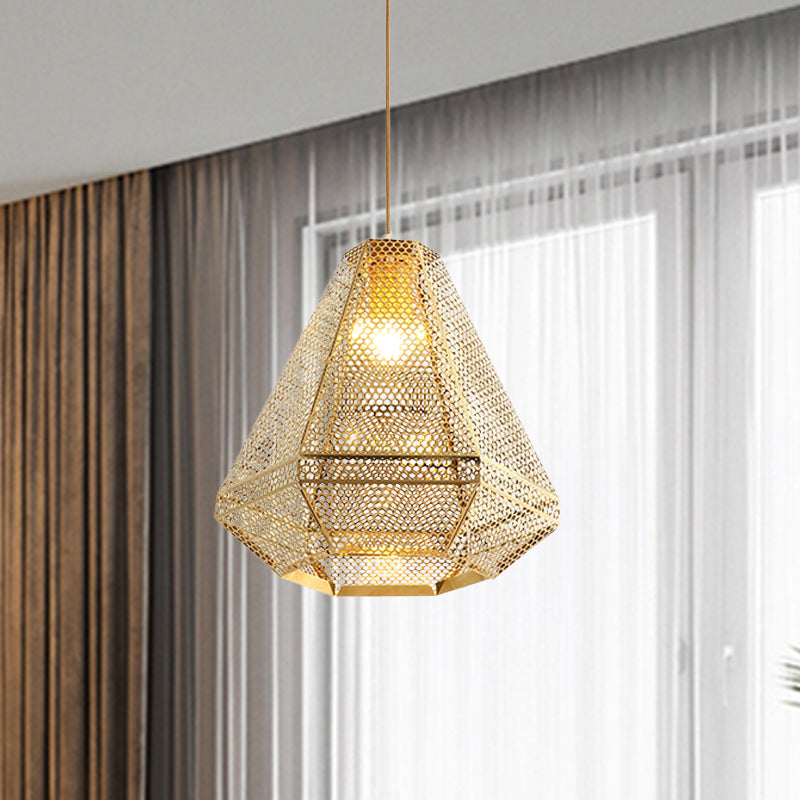 Gold Colonial Diamond Suspension Pendant Light With Stainless Steel Down Lighting