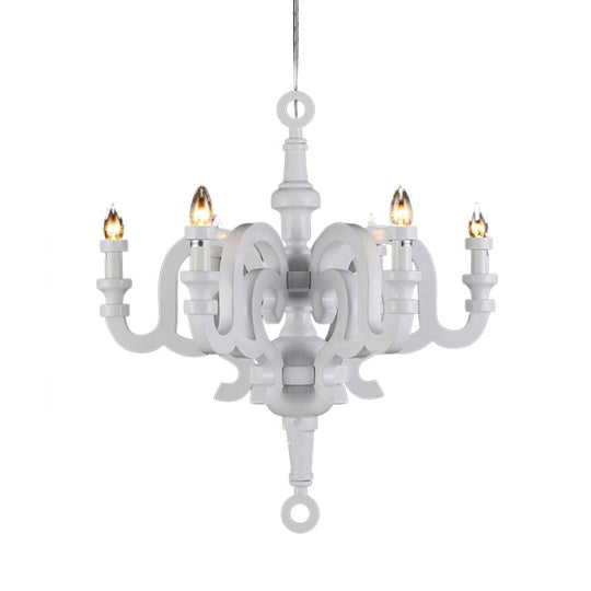 Wooden Candlestick Chandelier - Traditional 6-Head Pendant Light For Living Room Ceiling White