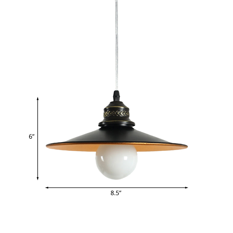 Sleek Saucer Iron Ceiling Pendant Lamp: Industrial 1-Bulb Restaurant Suspension Lighting in Black, 8.5"/14.5" Wide
