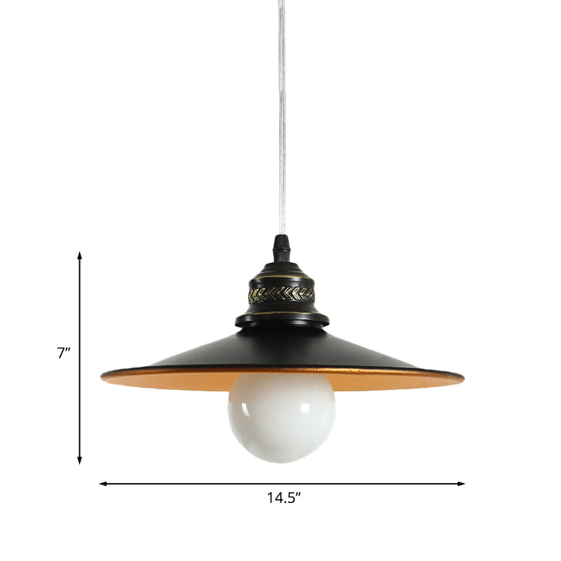 Sleek Saucer Iron Ceiling Pendant Lamp: Industrial 1-Bulb Restaurant Suspension Lighting in Black, 8.5"/14.5" Wide
