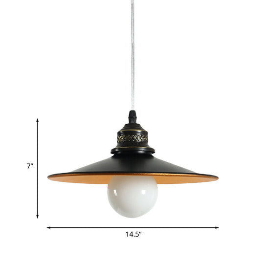 Sleek Saucer Iron Ceiling Pendant Lamp: Industrial 1-Bulb Restaurant Suspension Lighting in Black, 8.5"/14.5" Wide