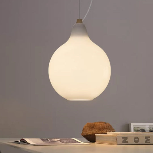 Frosted White Glass Ceiling Pendant with Wood Top - Bellied Dinette Suspension Light, Simplicity Design