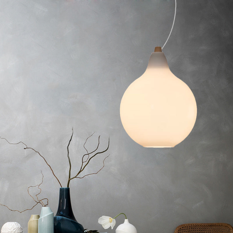Frosted White Glass Dinette Pendant Light With Wood Top