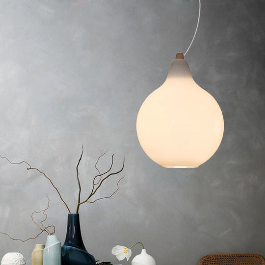 Frosted White Glass Dinette Pendant Light With Wood Top