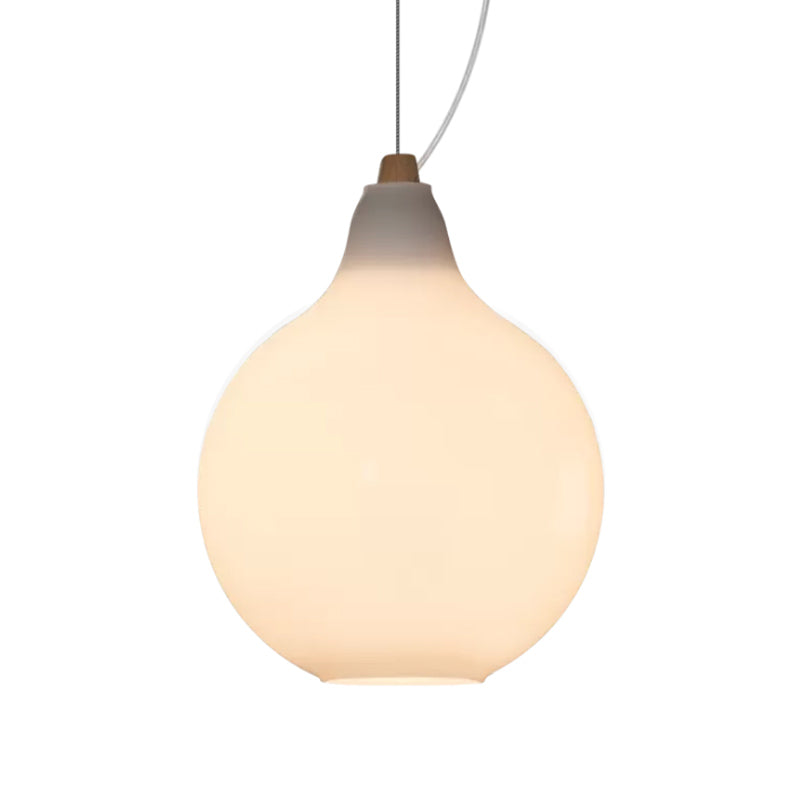 Frosted White Glass Dinette Pendant Light With Wood Top