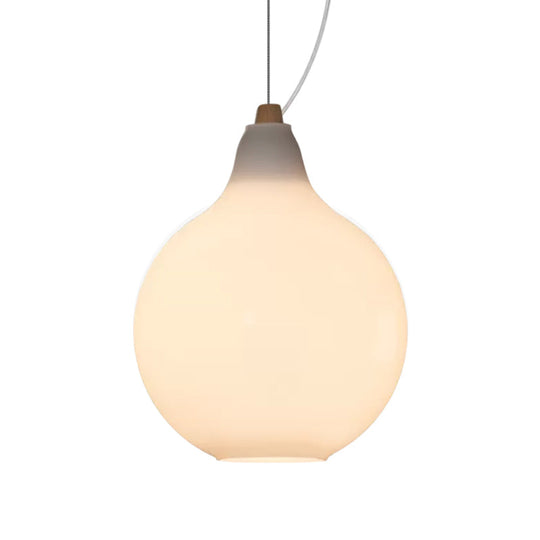 Frosted White Glass Dinette Pendant Light With Wood Top