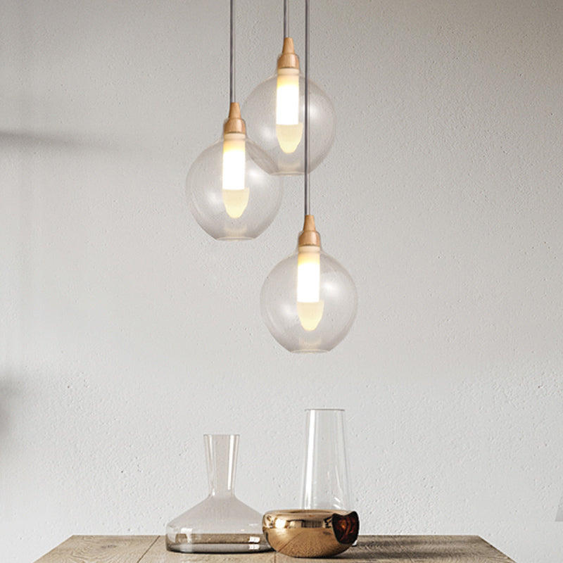 Clear Glass Dual Shade Pendant Light with Wood Seal - Simplicity, 1-Light Hanging Ceiling Fixture