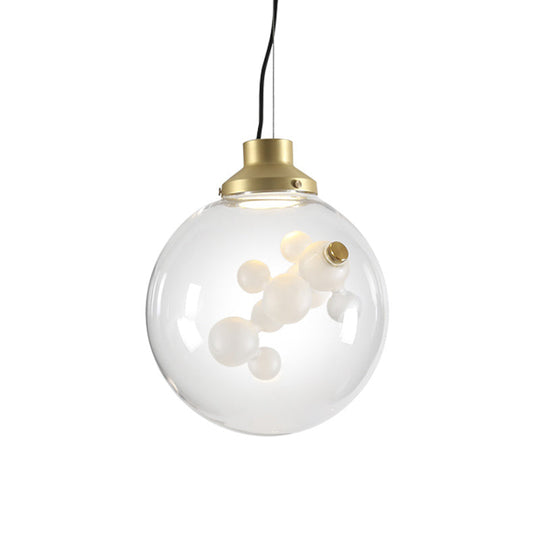 Modern Clear Glass & Gold Pendant Light With Inner Bubble Decoration - Minimalist Design