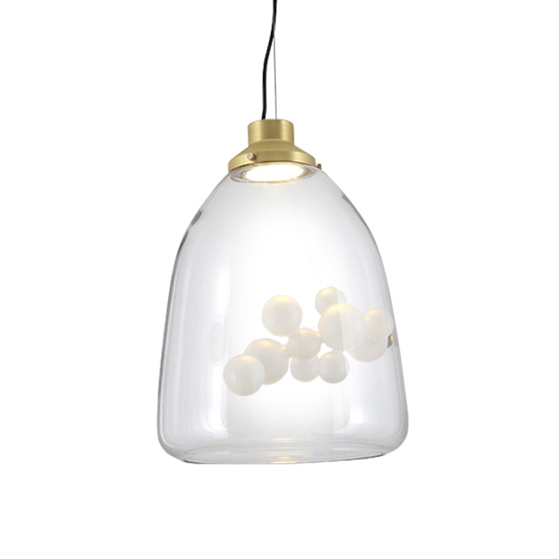 Modern Clear Glass & Gold Pendant Light With Inner Bubble Decoration - Minimalist Design