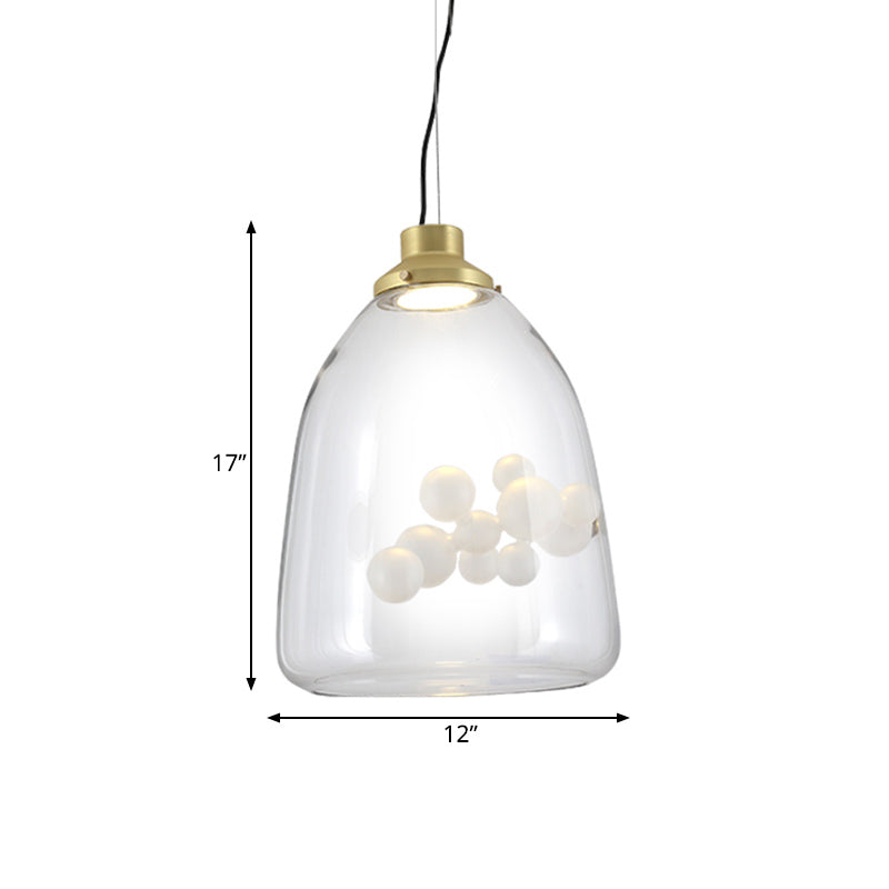 Modern Clear Glass & Gold Pendant Light With Inner Bubble Decoration - Minimalist Design