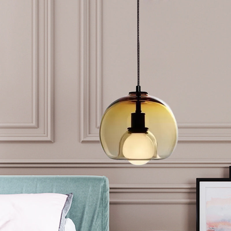 Suspension à double hémisphère en verre fumé/cognac - Plafonnier minimaliste à 1 lumière