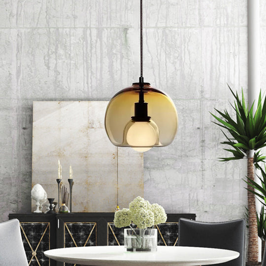Suspension à double hémisphère en verre fumé/cognac - Plafonnier minimaliste à 1 lumière