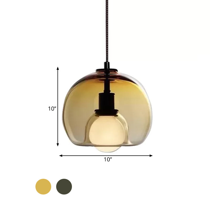 Suspension à double hémisphère en verre fumé/cognac - Plafonnier minimaliste à 1 lumière
