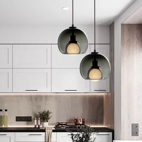 Suspension à double hémisphère en verre fumé/cognac - Plafonnier minimaliste à 1 lumière