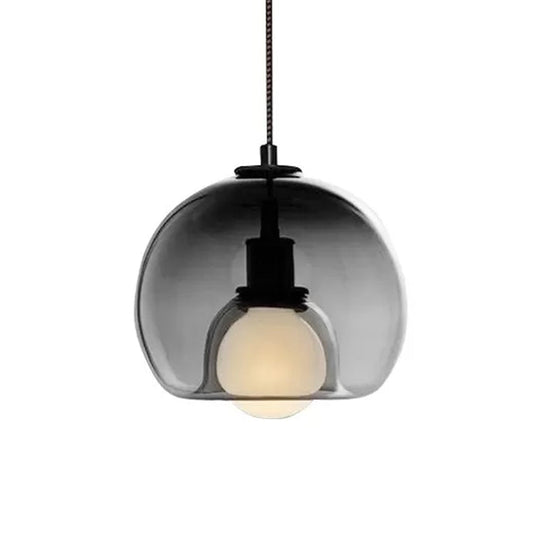 Suspension à double hémisphère en verre fumé/cognac - Plafonnier minimaliste à 1 lumière