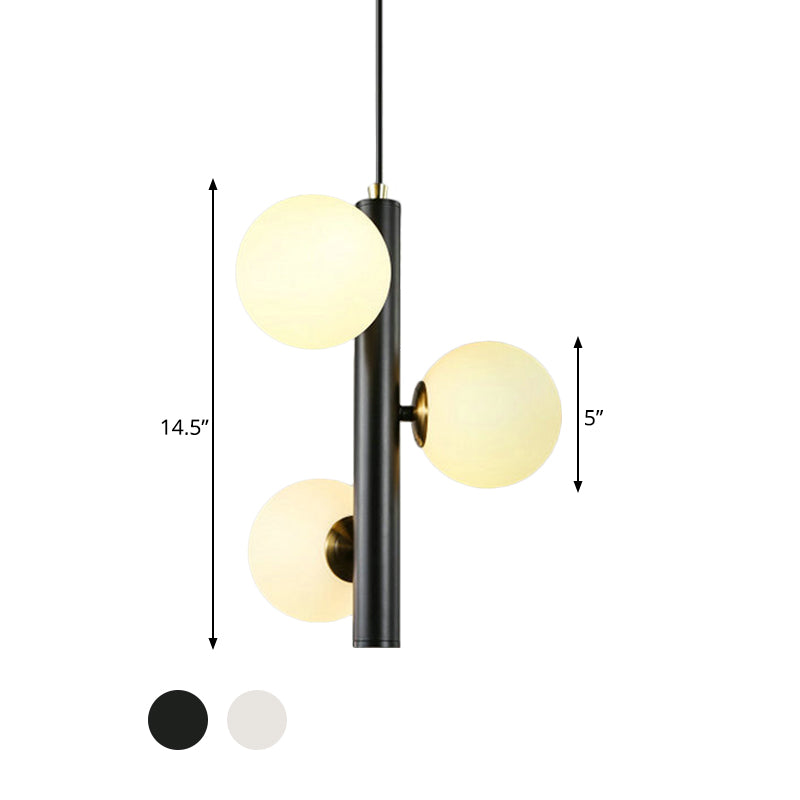 Lustre contemporain en plomb noir/blanc avec 3 têtes en verre givré - Suspension de plafond pour table à manger