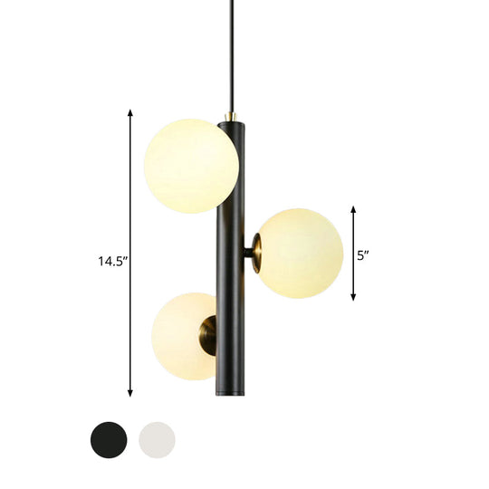 Lustre contemporain en plomb noir/blanc avec 3 têtes en verre givré - Suspension de plafond pour table à manger