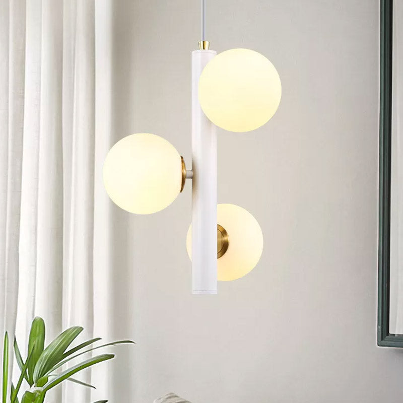 Lustre contemporain en plomb noir/blanc avec 3 têtes en verre givré - Suspension de plafond pour table à manger