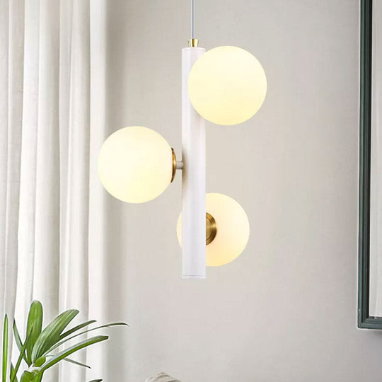 Lustre contemporain en plomb noir/blanc avec 3 têtes en verre givré - Suspension de plafond pour table à manger