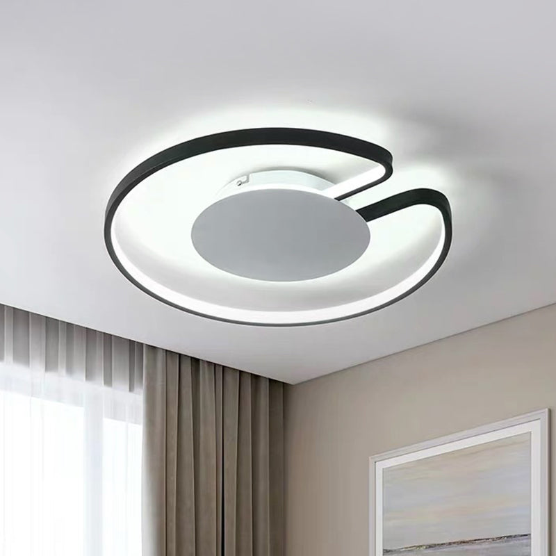 Modern LED Flush Mount Light Iron White and Black Inner Hoop Ceiling Lamp - 15"/19" W, Open Design