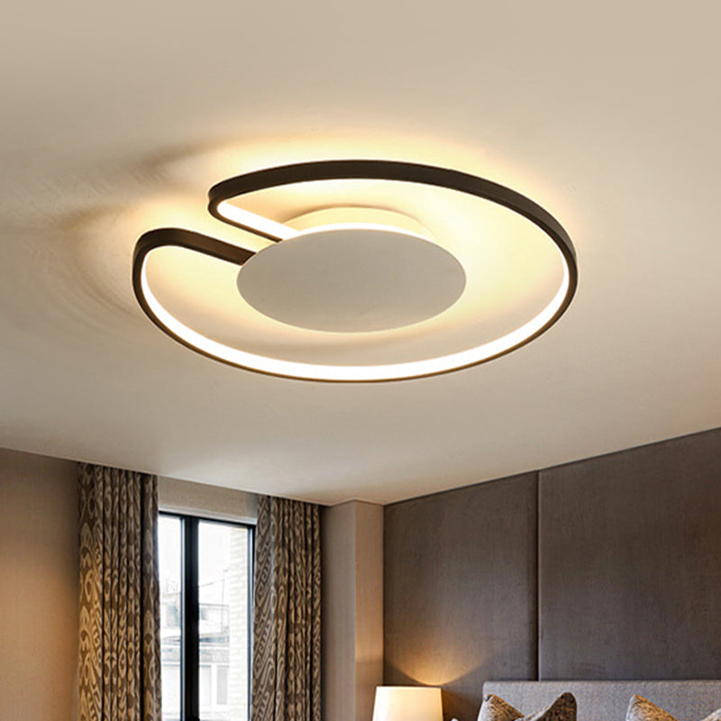 Modern LED Flush Mount Light Iron White and Black Inner Hoop Ceiling Lamp - 15"/19" W, Open Design