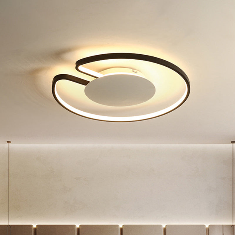 Modern LED Flush Mount Light Iron White and Black Inner Hoop Ceiling Lamp - 15"/19" W, Open Design