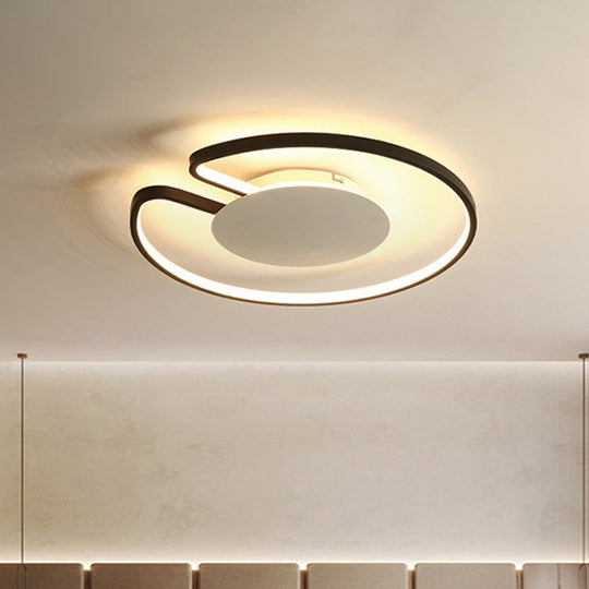 Modern LED Flush Mount Light Iron White and Black Inner Hoop Ceiling Lamp - 15"/19" W, Open Design
